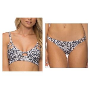 Tavik Blue White Cheetah Bikini Top & Bottom Med